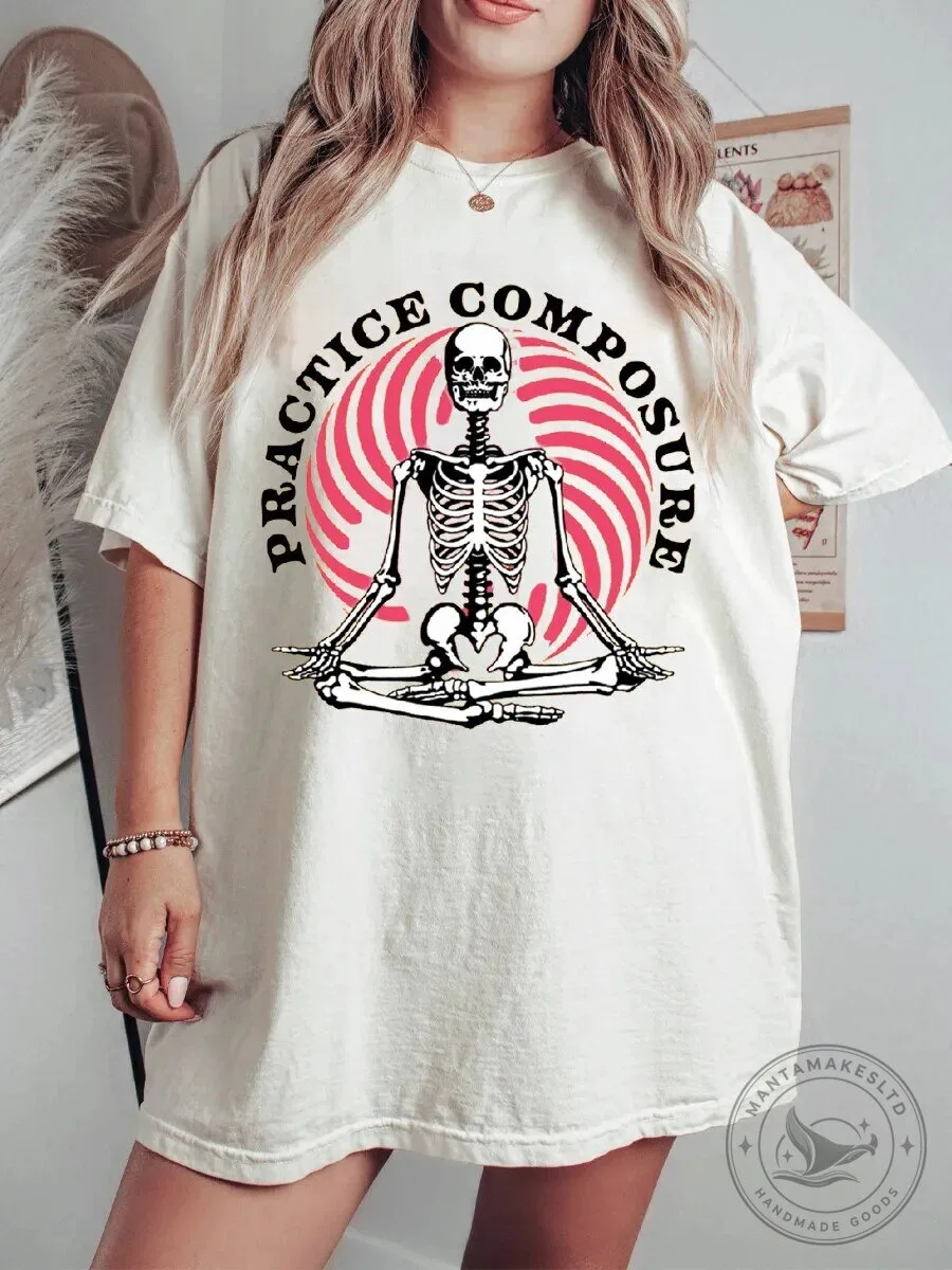 Practice Composure Skeleton Meditating Yoga T-Shirt