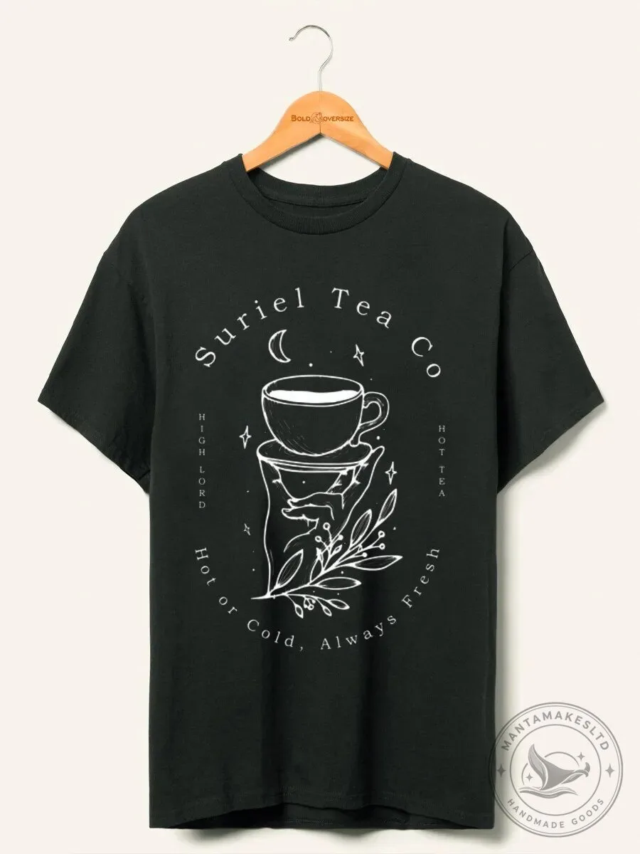 Vintage Dragon Fantasy Quote Graphic T-Shirt 5 Suriel Tea Company High Lord Hot or Cold Always Fresh Black T-Shirt