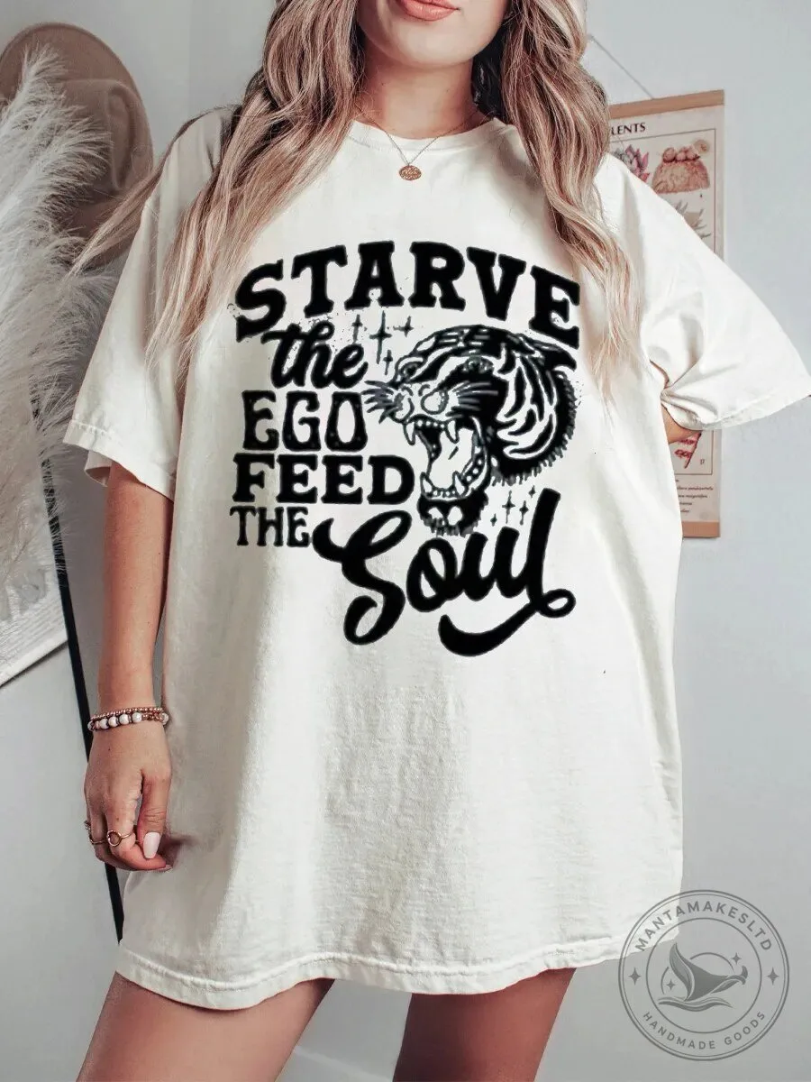 Starve The Ego Feed The Soul Tiger Head Graphic T-Shirt