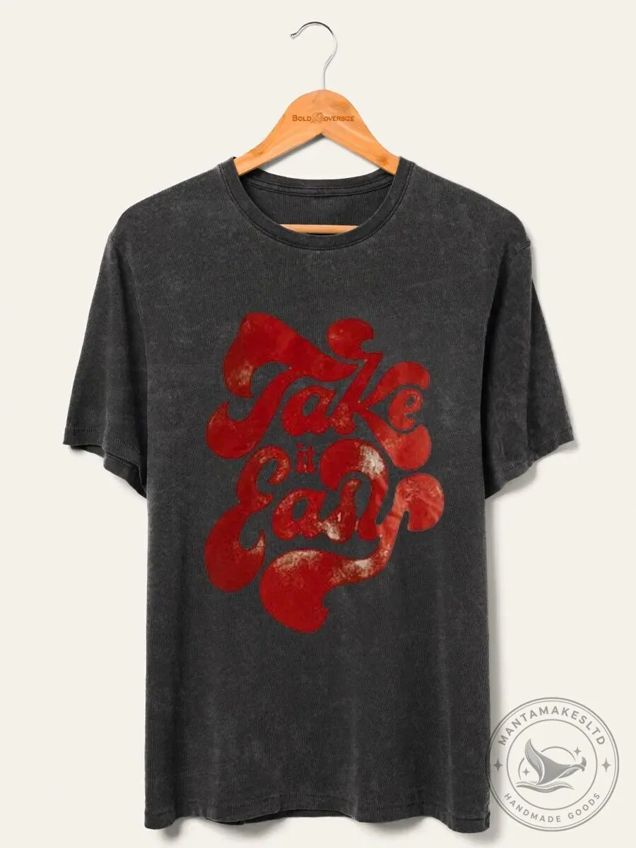 Take It Easy Distressed Red Graphic Washed T-Shirt 1 Take It Easy Distressed Red Graphic Washed T-Shirt