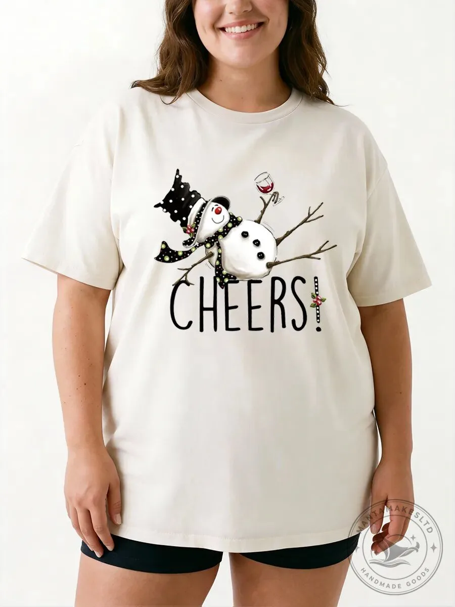 Christmas Snowman Cheers Wine Glass Holiday T-Shirt